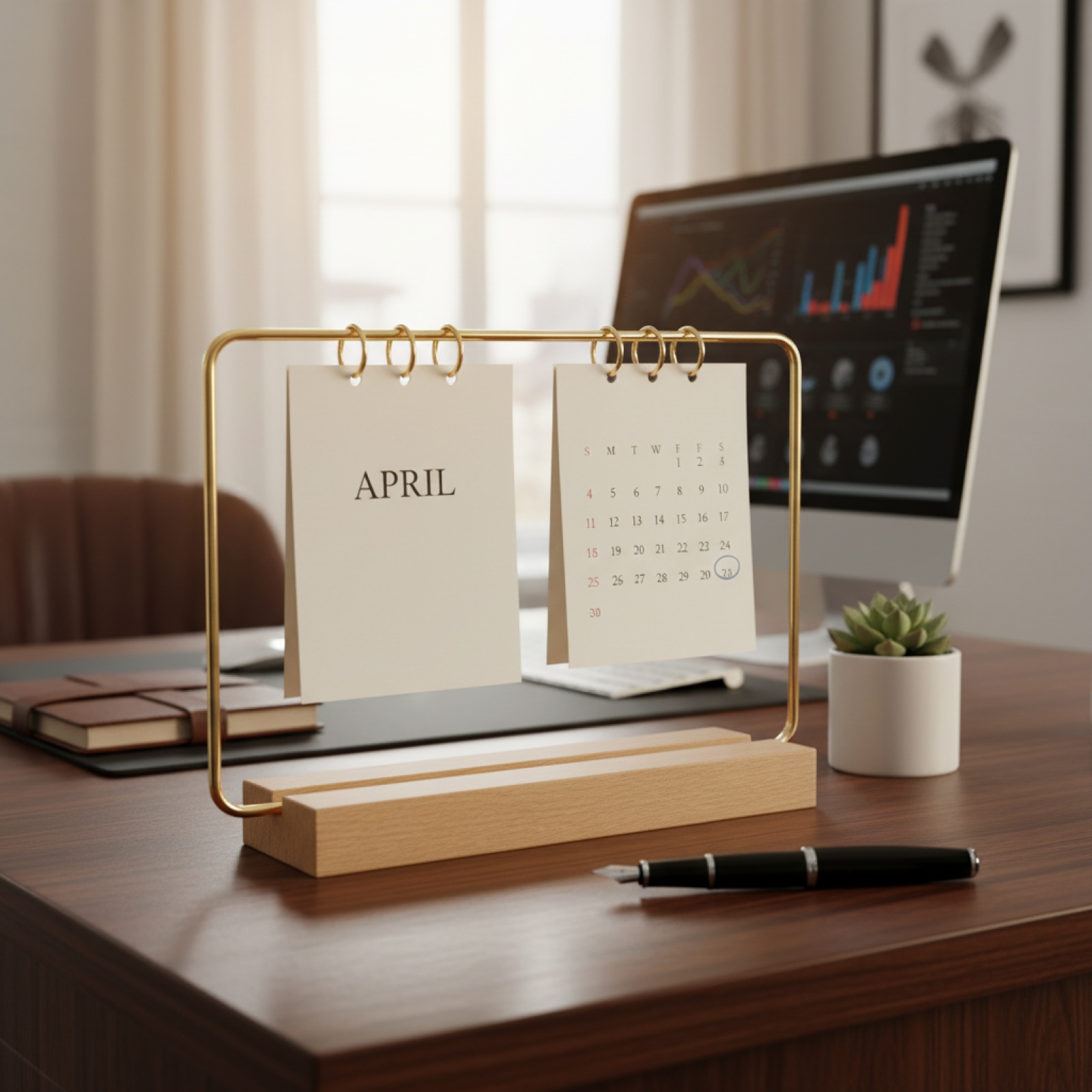 Home Office Gadgets - Wooden Base Calendar Stand Stable Crafted