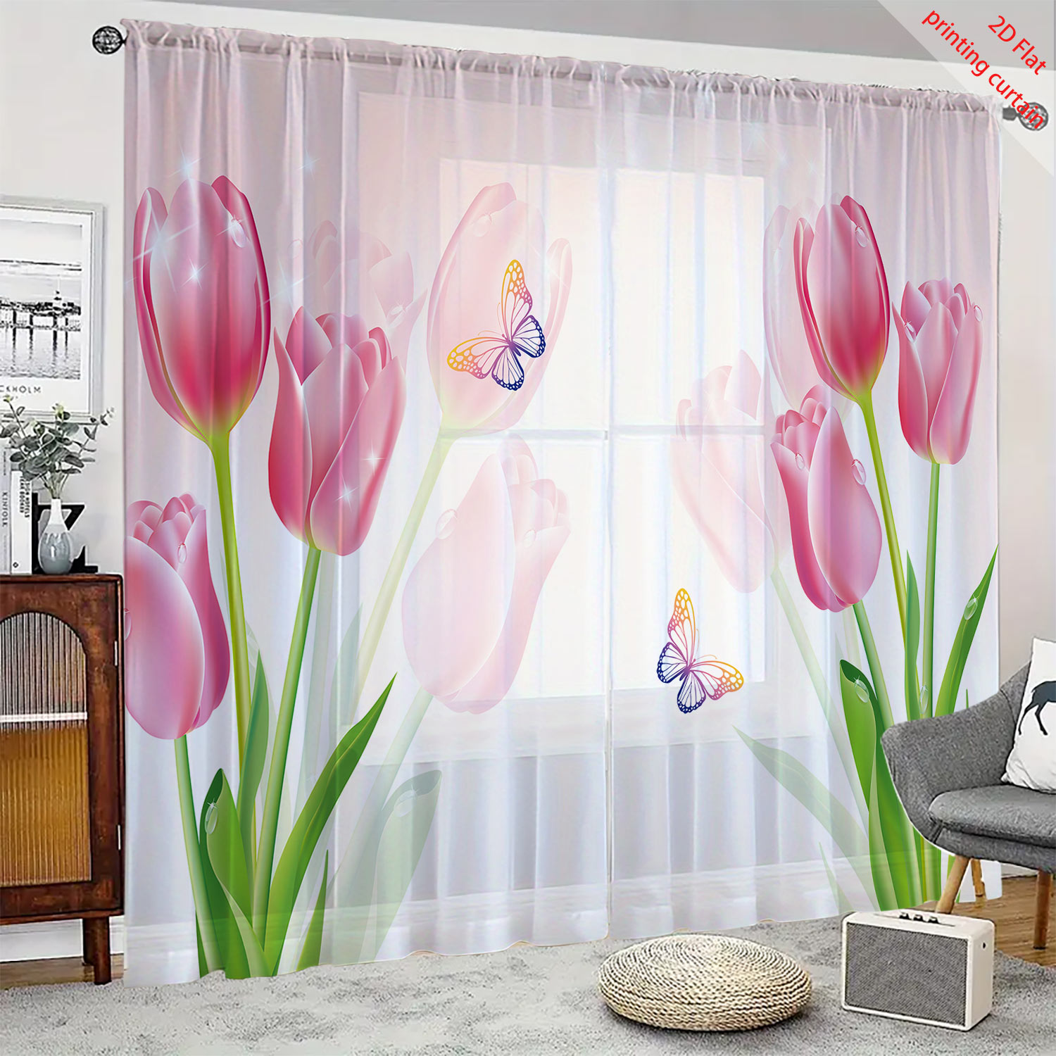 Pink tulip print transparent g - огляд і ціна Home Office Windows
