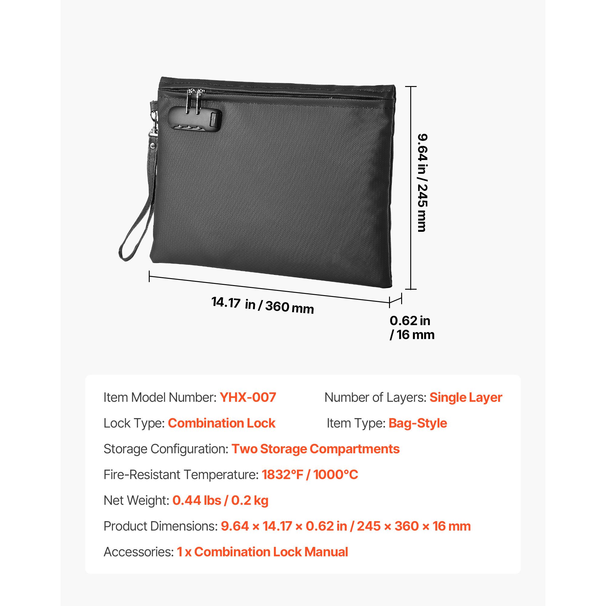 Fireproof Document Bag, 1832 F - огляд і ціна Home Office For Passport